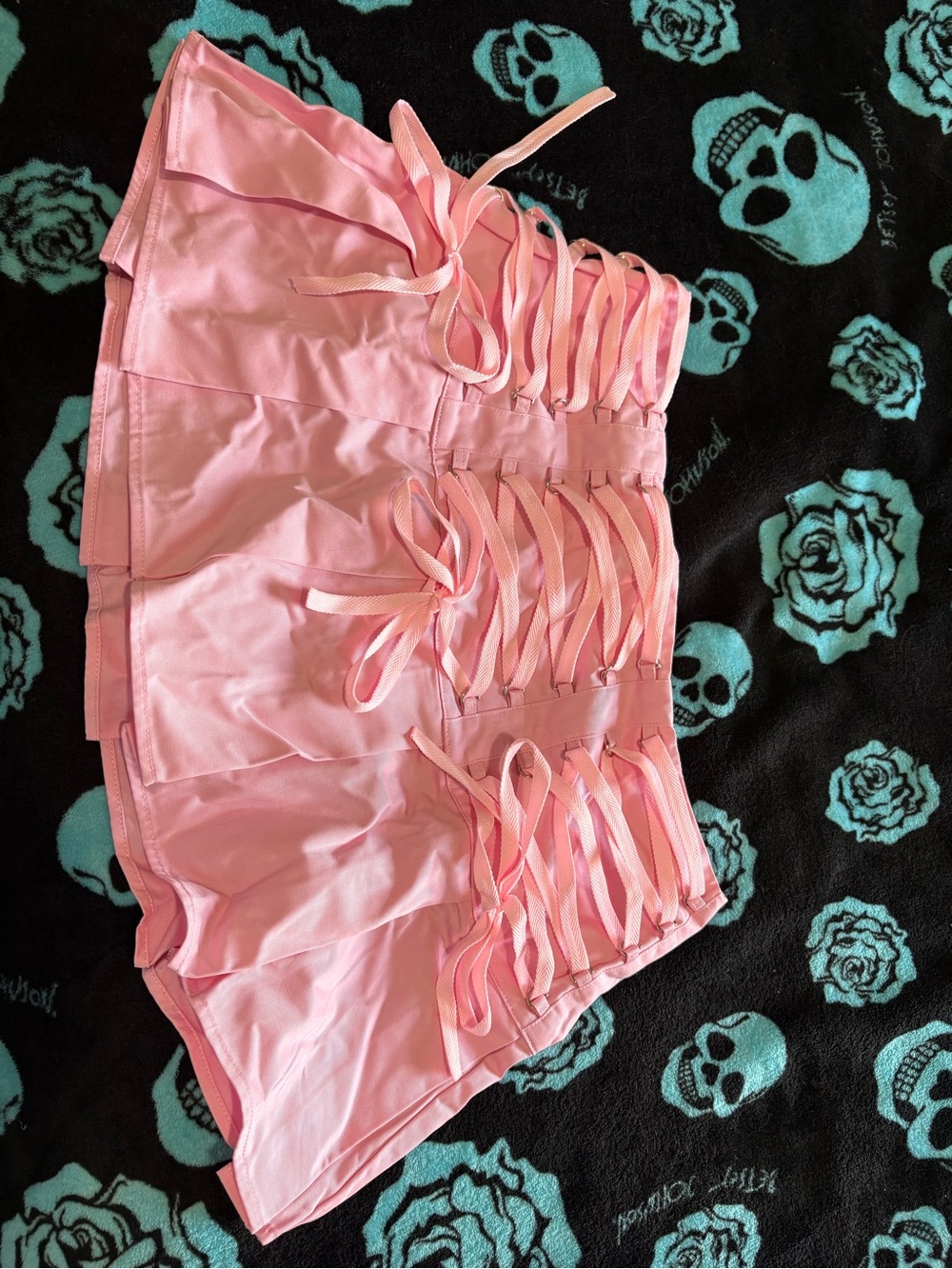 iHeartRaves Pink Lace-Up Pleated Mini Skirt